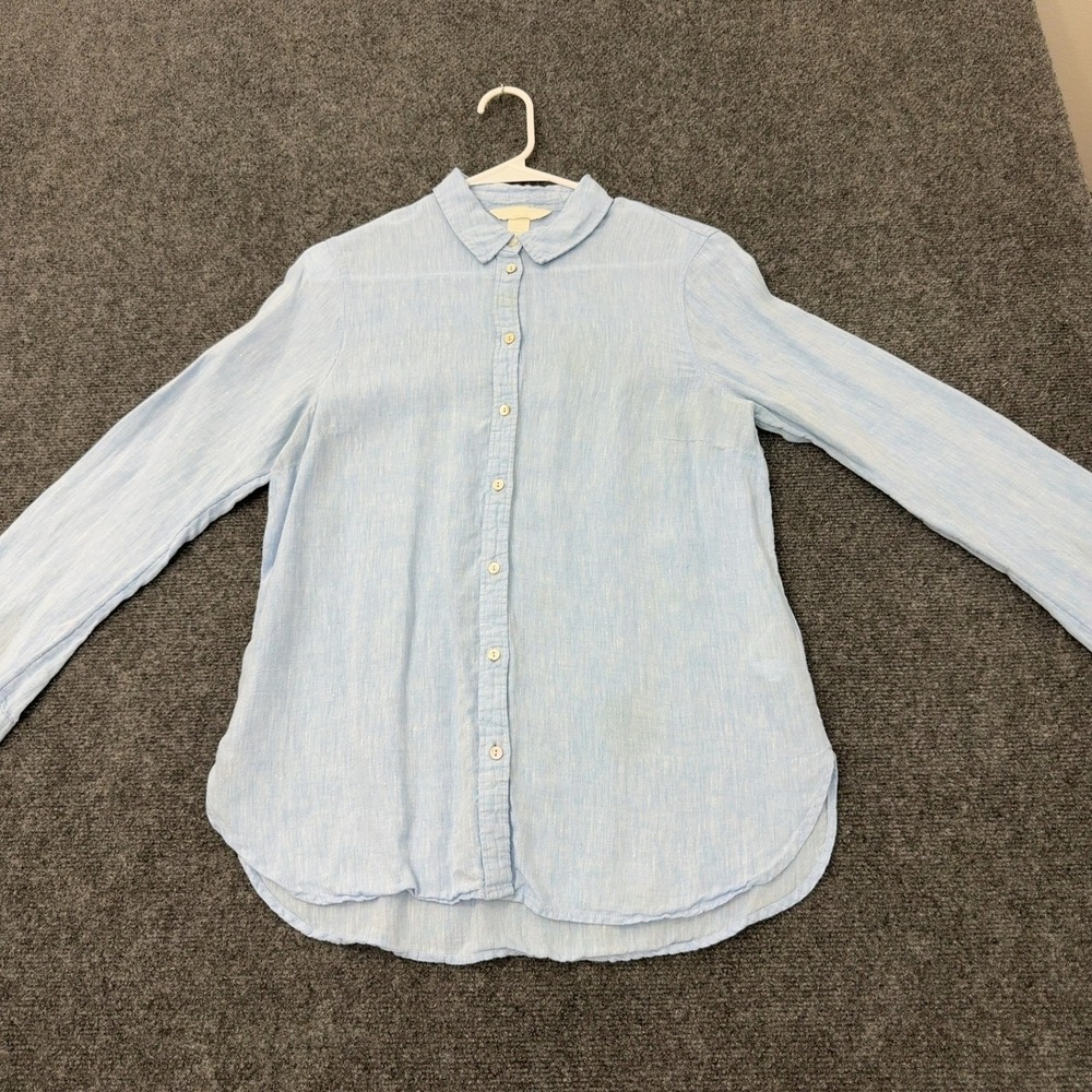 H&M Shirt Womens 2 Blue Linen Button Down Long Sleeve Casual Minimalist
